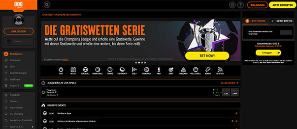  Das Sportwetten Programm auf der 888sport Webseite