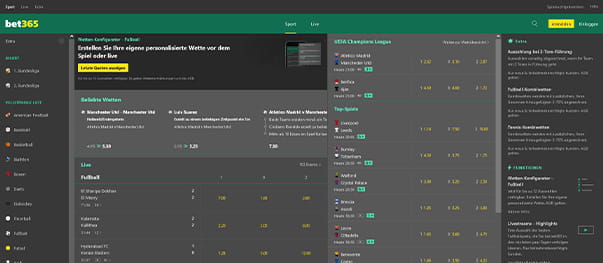 Das Sportwetten Programm auf der bet365 Webseite