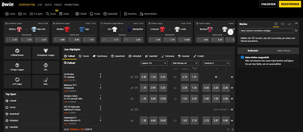 Das Sportwetten Programm auf der bwin Webseite