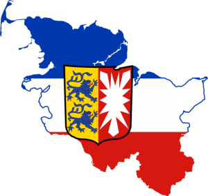 Karte und Flagge des Bundeslands Schleswig-Holstein